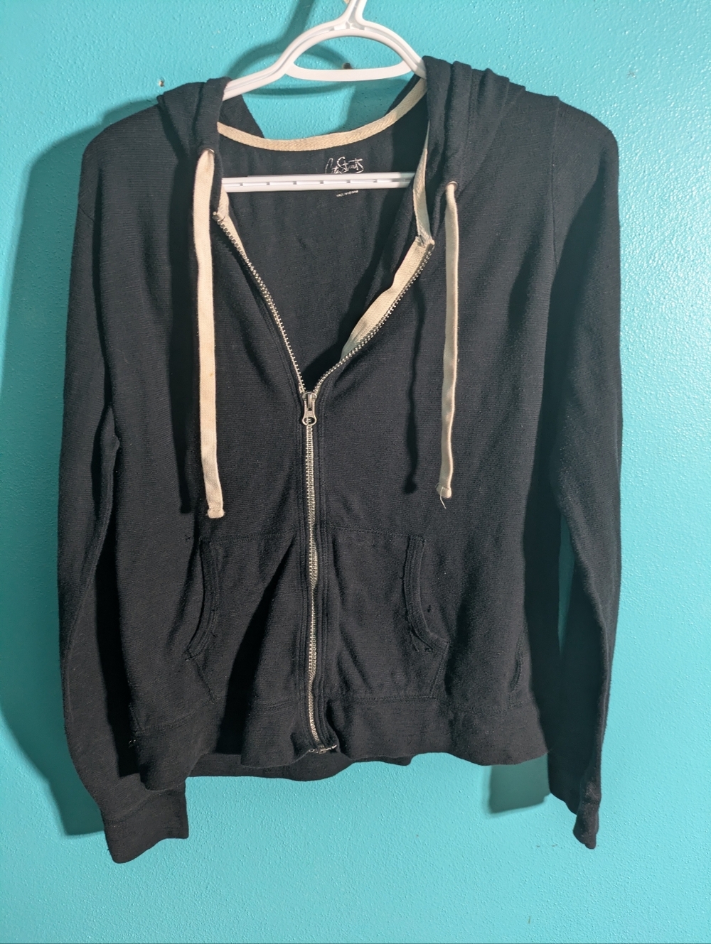 City Streets Black‎ Hoodie with Cream Drawstrings  XL